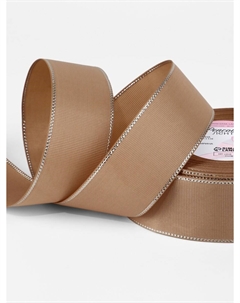 Лента репсовая, с серебряным люрексом, 40 мм, 23±1 м, бежевая №173 Арт узор