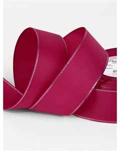 Лента репсовая, с серебряным люрексом, 40 мм, 23±1 м, ярко-розовая №028 Арт узор