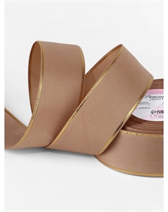 Лента репсовая, с золотым люрексом, 40 мм, 23±1 м, бежевая №173 Арт узор