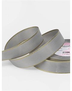 Лента репсовая, с золотым люрексом, 25 мм, 23±1 м, светло-серая №003 Арт узор