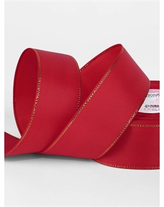 Лента репсовая, с золотым люрексом, 40 мм, 23±1 м, красная №026 Арт узор