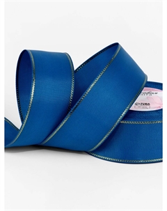 Лента репсовая, с золотым люрексом, 40 мм, 23±1 м, синяя №040 Арт узор