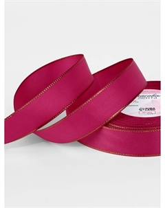 Лента репсовая, с золотым люрексом, 25 мм, 23±1 м, ярко-розовая №028 Арт узор