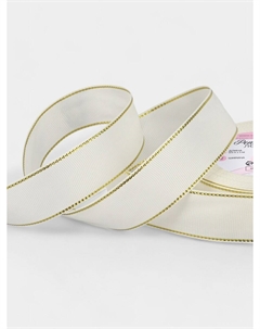 Лента репсовая, с золотым люрексом, 25 мм, 23±1 м, молочная №008 Арт узор