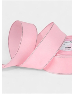 Лента репсовая, с серебряным люрексом, 40 мм, 23±1 м, светло-розовая №004 Арт узор