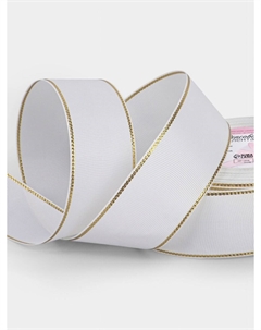 Лента репсовая, с золотым люрексом, 40 мм, 23±1 м, белая №001 Арт узор