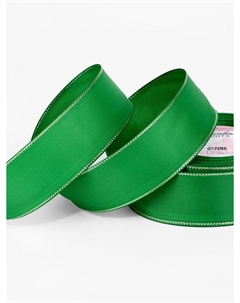 Лента репсовая, с серебряным люрексом, 40 мм, 23±1 м, зеленая №019 Арт узор