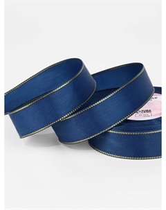 Лента репсовая, с золотым люрексом, 25 мм, 23±1 м, темно-синяя №038 Арт узор