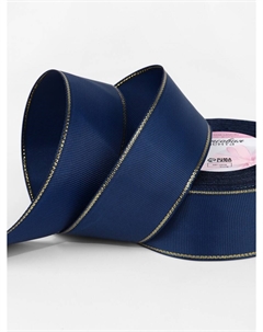 Лента репсовая, с золотым люрексом, 40 мм, 23±1 м, темно-синяя №038 Арт узор