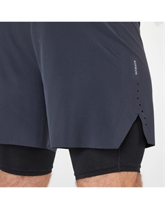 Шорты для бега колготки 2-в-1 мужские серо-черные, угольно-серый/черный Kiprun