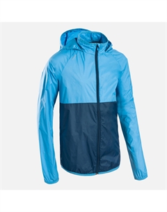 Беговая куртка детская ветрозащитная дышащая - ветровка серая/фиолетовая, неоновый лавандовый/стальной синий Kiprun