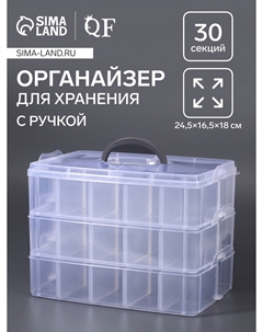 Органайзер для хранения мелочей, 10 ячеек, 24.5×16.5×18 см, с ручкой, прозрачный Qf