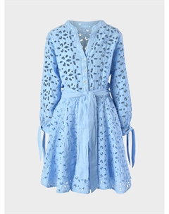 Платье с шитьем, голубое 120% lino