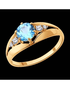 Кольцо из золота с голубым топазом и фианитами Sokolov