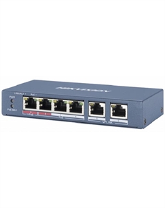 Коммутатор PoE DS-3E0106P-E/M 4 RJ45, с грозозащитой 6кВ, 2 Uplink порт 100М Ethernet: бюджет PoE 35Вт, поддерживают режим передачи до 300м Hikvision