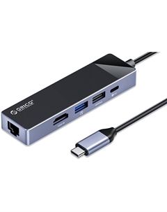 Концентратор DM-5R 5 в 1, на 1*PD60W, 1*HDMI, 1*USB-A3.0, 1*USB-A2.0, 1*RJ45 портов, черный/серый Orico