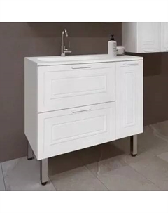 Тумба под раковину Альба 90 левая белая, с бельевой корзиной Style line