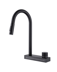 Смеситель для кухни Kreis черный с высоким изливом с водопадом с вытяжной лейкой (AF8114B) Abber