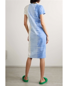 Платье миди из хлопка и кашемира пике, окрашенное в технике тай-дай, синий The elder statesman