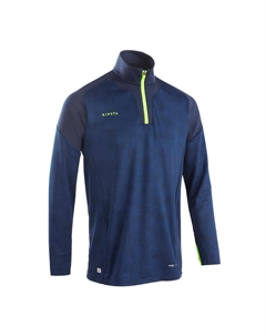 Футбольная толстовка на молнии 1/2 для взрослых вирусного синего, темно-синего и флуоресцентно-желтого цветов., цвет azul Kipsta