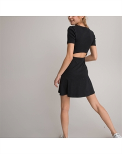 Платье с короткими рукавами в рубчик черный Laredoute