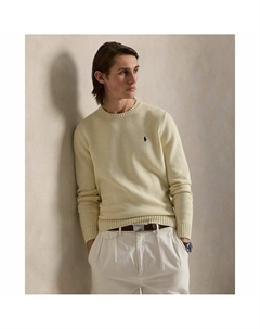 Пуловер с круглым вырезом из хлопка бежевый Polo ralph lauren