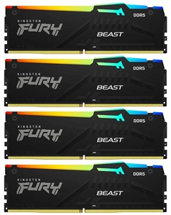 Оперативная память Kingston DDR5 64GB (4x16GB) 6000Mhz FURY Beast Black RGB (KF560C40BBAK4-64)