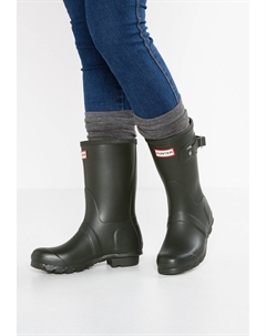 Женские резиновые сапоги с ремешками, оливковый Hunter original