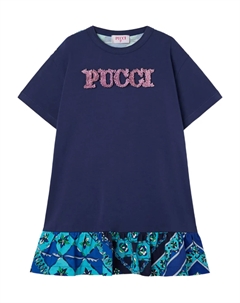 Платье-футболка с фактурным логотипом, синий Pucci junior