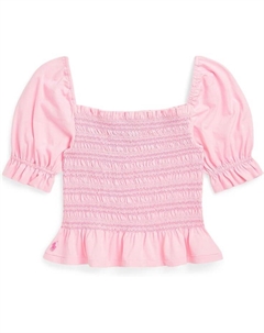 Топ Kids Smocked Cotton Jersey Peplum Top, цвет Carmel Pink Polo ralph lauren