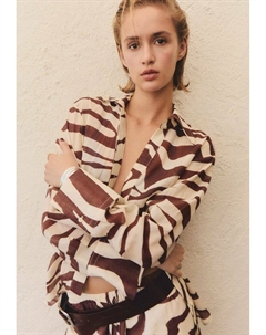Блузка на пуговицах FLOWY ZEBRA PRINTED, кремовый Mango