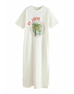 Платье макси HEAVYWEIGHT SHORT SLEEVE CREW NECK - Jersey dress, белый Next