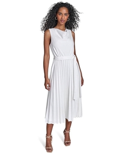 Платье Scuba Crepe Pleat Skirt Dress, кремовый Calvin klein
