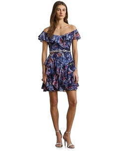 Платье Print Off-The-Shoulder Cocktail Dress, синий мульти Lauren ralph lauren