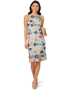 Платье Embroidered Column Midi Dress, синий мульти Adrianna papell