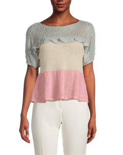 Свитер с короткими рукавами из смеси мохера с рюшами, цвет Grey Multicolor Red valentino