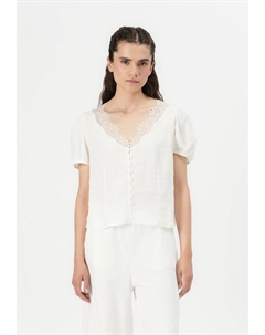 Блуза V NECK LACE TRIM, кремовый Gap