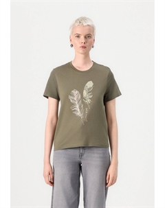Футболка с принтом ONLKITA LIFE FEATHERS, хаки Only