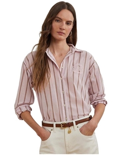 Рубашка Oversize Striped Cotton Broadcloth Shirt, цвет Rose Blush Multi Lauren ralph lauren