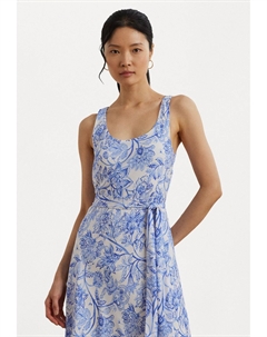 Повседневное платье Floral Belted Crepe Sleeveless Dress, светло-голубой Lauren ralph lauren