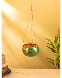 Подсвечник подвесной из кокоса, 12-14 см, темно зеленый-золотой Nobrand