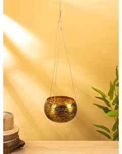 Подсвечник подвесной из кокоса, 14×14×10 см, черно-золотой Nobrand