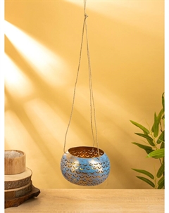 Подсвечник подвесной из кокоса, 14-16 см, сине-золотой Nobrand