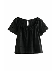 Блуза BRODERIE SHORT SLEEVE RIC RAC, черный Next