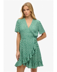 Повседневное платье SHORT SLEEVE PRINTED MINI WRAP, зеленый Superdry
