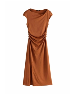 Платье макси SLINKY RUCHED OFF THE SHOULDER, коричневый Next