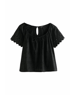 Блуза REGULAR FIT BRODERIE SHORT SLEEVE, черный Next