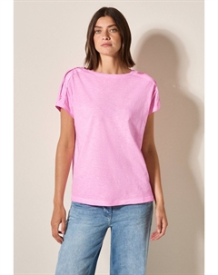 Футболка с принтом MIT KNOPFDETAIL, неоново-розовый Cecil