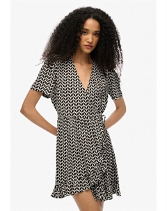 Повседневное платье SHORT SLEEVE PRINTED MINI WRAP, черный Superdry