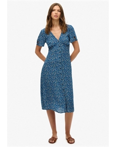 Платье-рубашка PRINTED BUTTON-UP SHORT SLEEVE MIDI TEA, синий Superdry